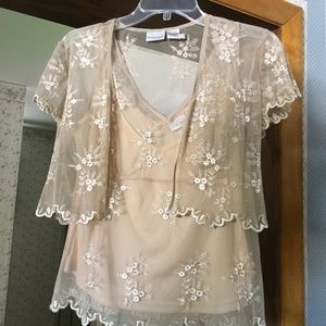 Vintage Newport News 3 Piece Lace Embroidered Blouse Top Cami